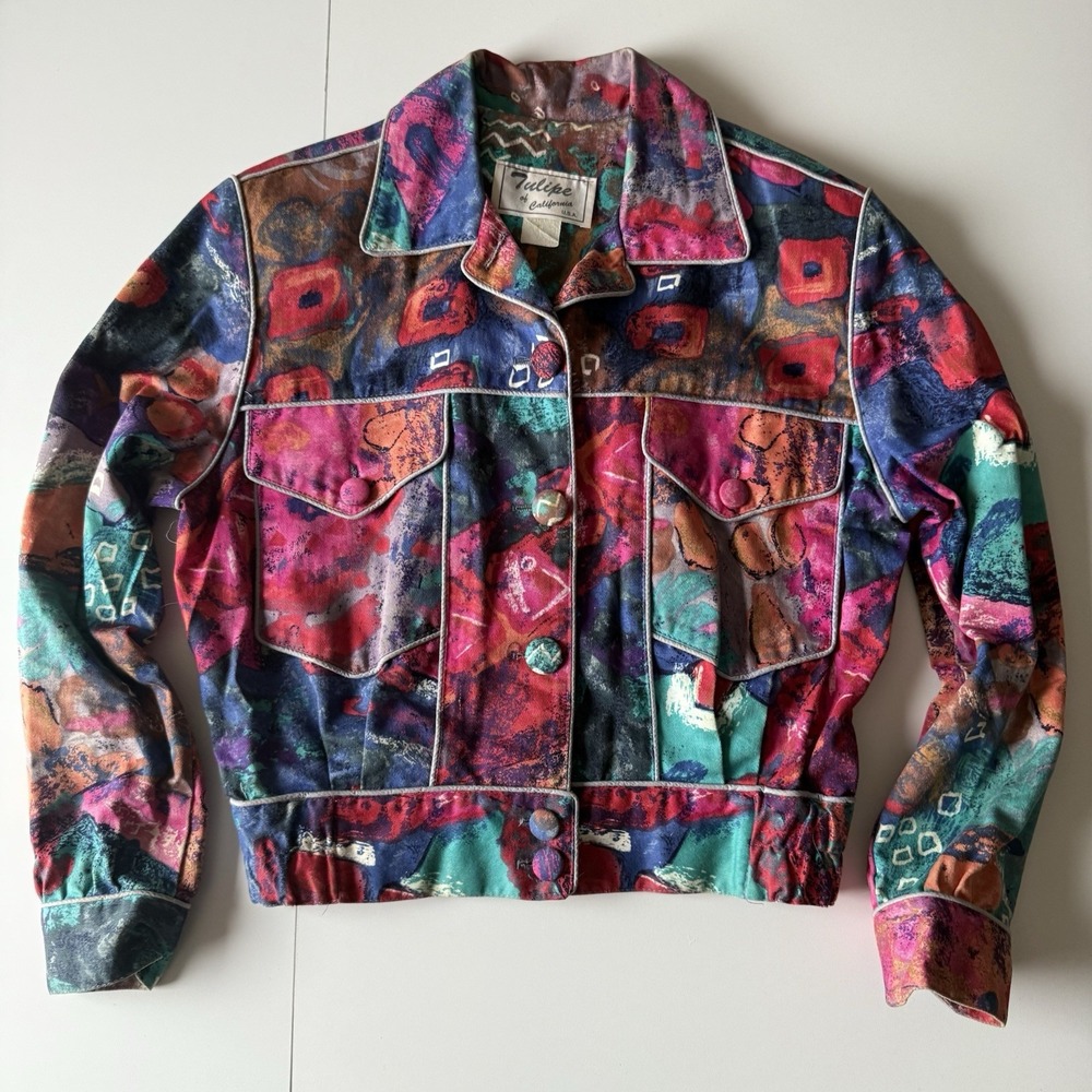 Tulipe‎ of California Vintage Multicolor Art Deco Women's Blazer Size S
